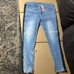 Men’s Blue Jeans with Black Side Stripes